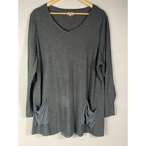 LOGO Lori Goldstein Pullover Sweatshirt tunic Top Pockets 3X Gray Split Back N89 - Picture 1 of 8